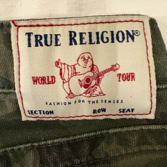 TRUE RELIGION HALLE MID RISE SUPER SKINNY OLIVE CAMO JEANS - Picture 3 of 9